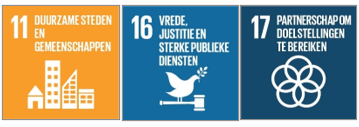  Afbeeldingen van Sustainable Development Goals: nr. 11, 16 en 17 