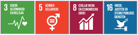  Afbeeldingen van Sustainable Development Goals: nr. 3, 5, 8, 16 